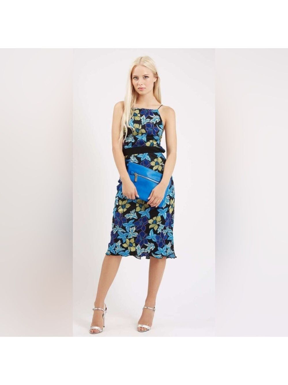 Topshop  Floral Print Crochet Halter Dress Sz 2 US 6 UK $330 NWT Limited Edition